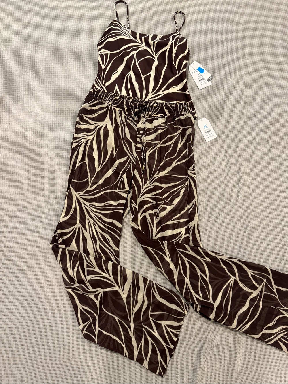 Women’s Brown & Cream Leaf-Print One-Piece Swimsuit and Cover-Up Pant Set
